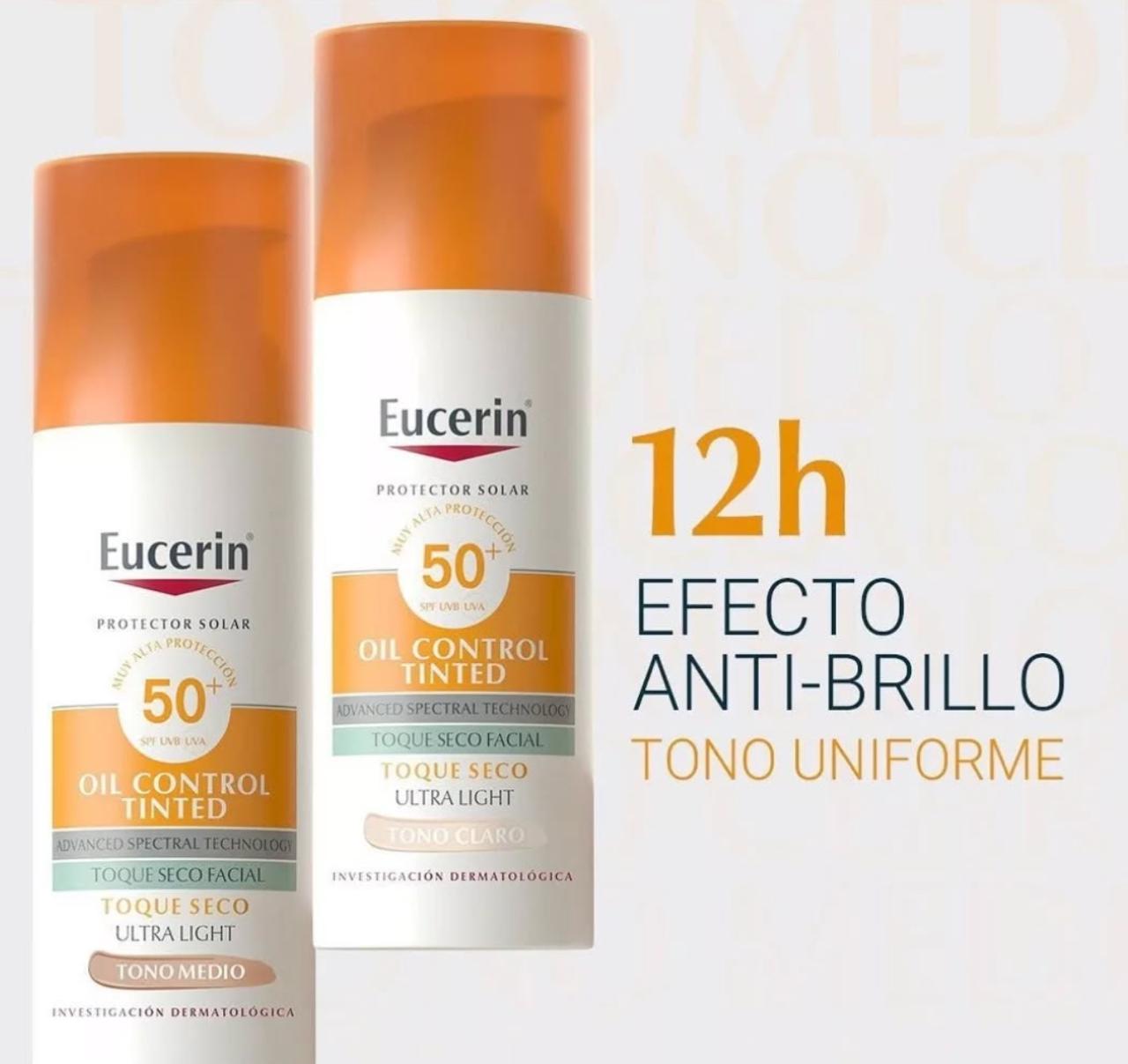 Protector Solar Eucerin Oil Control Tinted Toque Seco Tono Claro y medio X 50 ML PAGA 1 LLEVA 2
