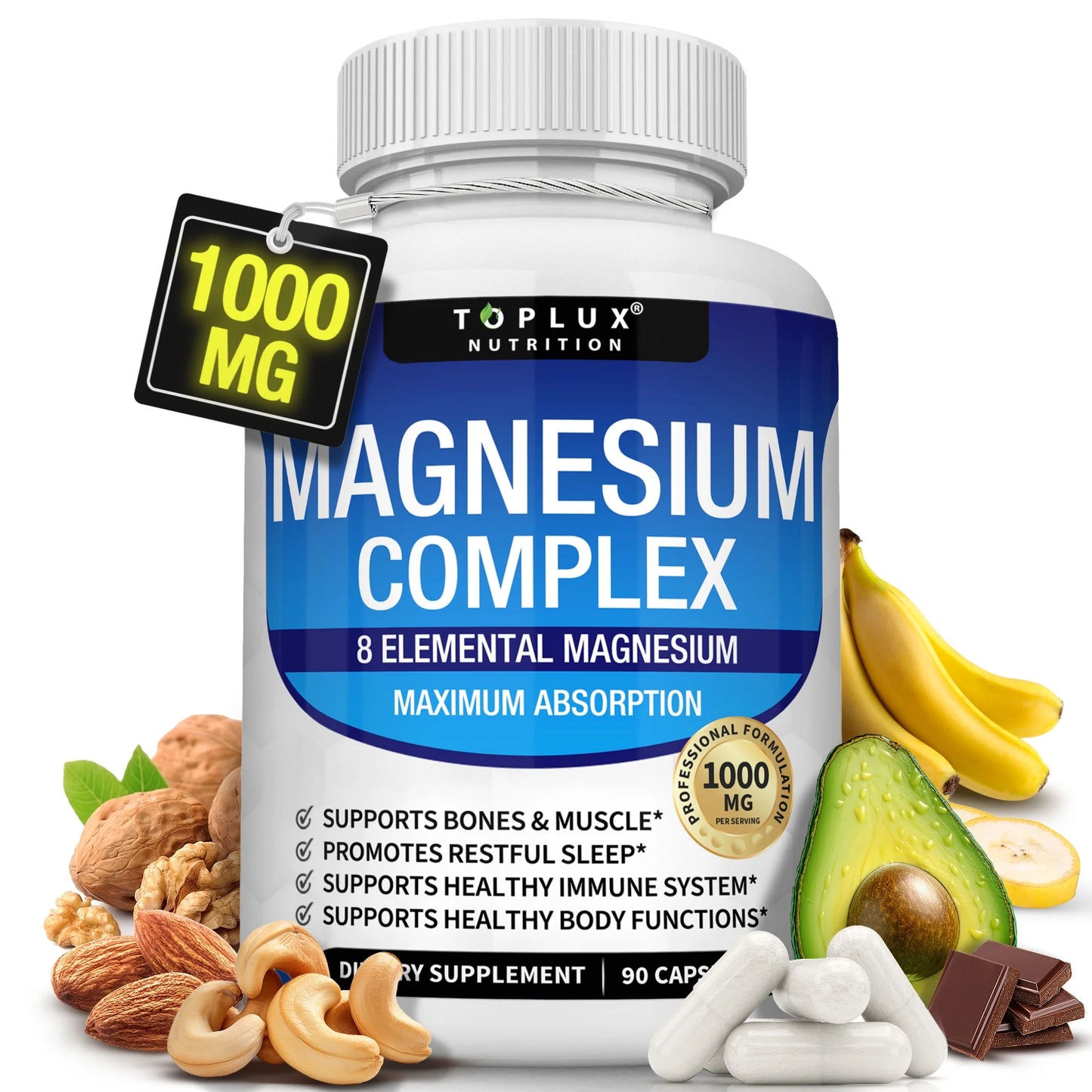 MAGNESIO COMPLEX -  4 TIPOS DE MAGNESIO9 EN 1 - FORMULA ENRIQUECIDA - IMPORTADO USA