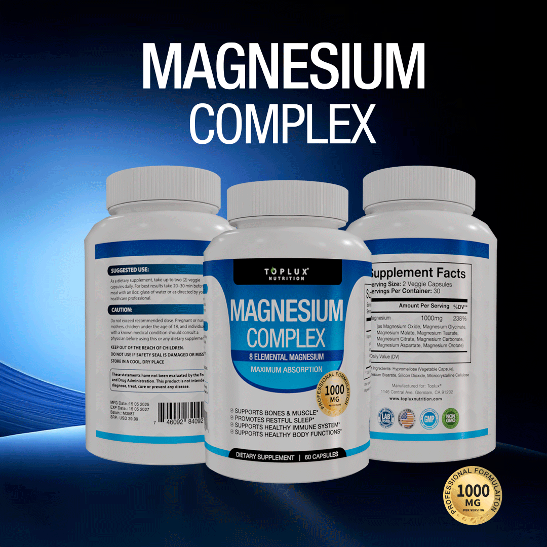 MAGNESIO COMPLEX -  4 TIPOS DE MAGNESIO9 EN 1 - FORMULA ENRIQUECIDA - IMPORTADO USA