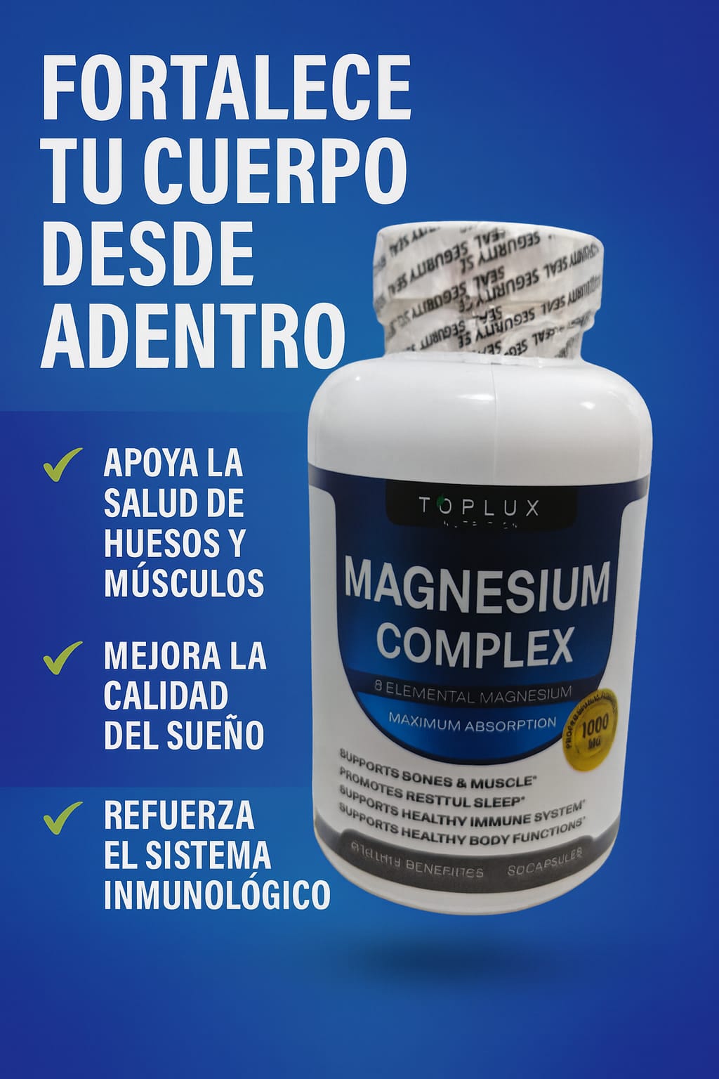 MAGNESIO COMPLEX -  4 TIPOS DE MAGNESIO9 EN 1 - FORMULA ENRIQUECIDA - IMPORTADO USA