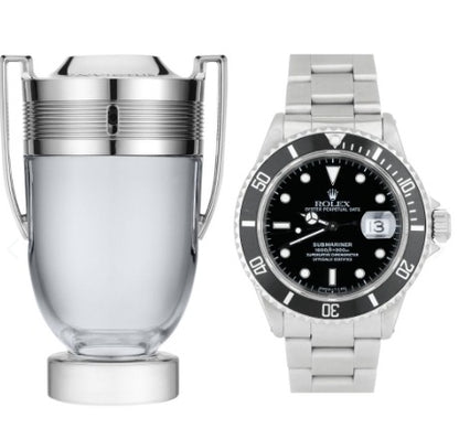 Reloj Submariner Esfera Negra color plata y dorado + Perfume INVICTUS