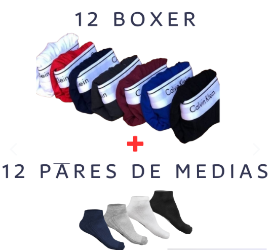 BOXER CALVIN KLAIN PACK 12 UNIDADES + GRATIS PACK 12 PARES DE MEDIAS - MEGA OFERTA