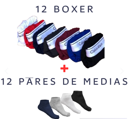 BOXER CALVIN KLAIN PACK 12 UNIDADES + GRATIS PACK 12 PARES DE MEDIAS - MEGA OFERTA