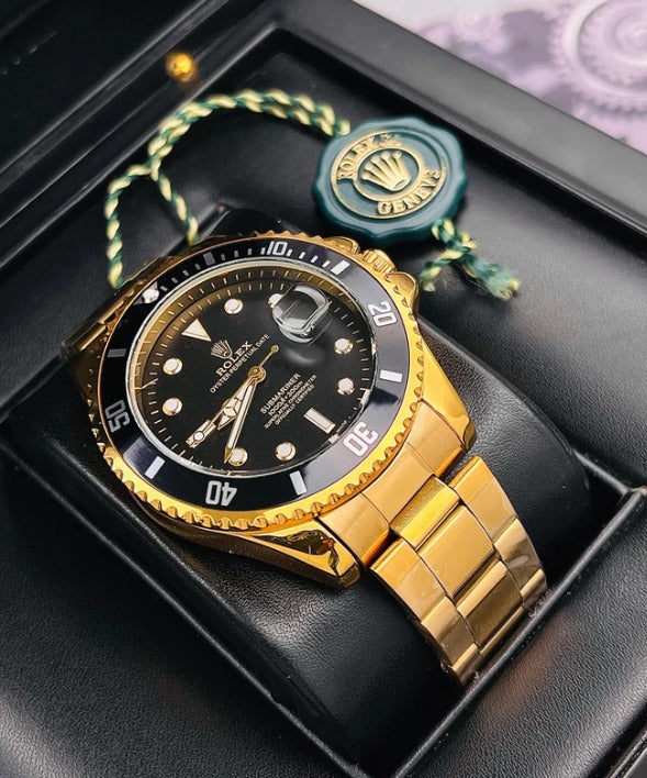 Reloj Submariner Esfera Negra color plata y dorado + Perfume INVICTUS